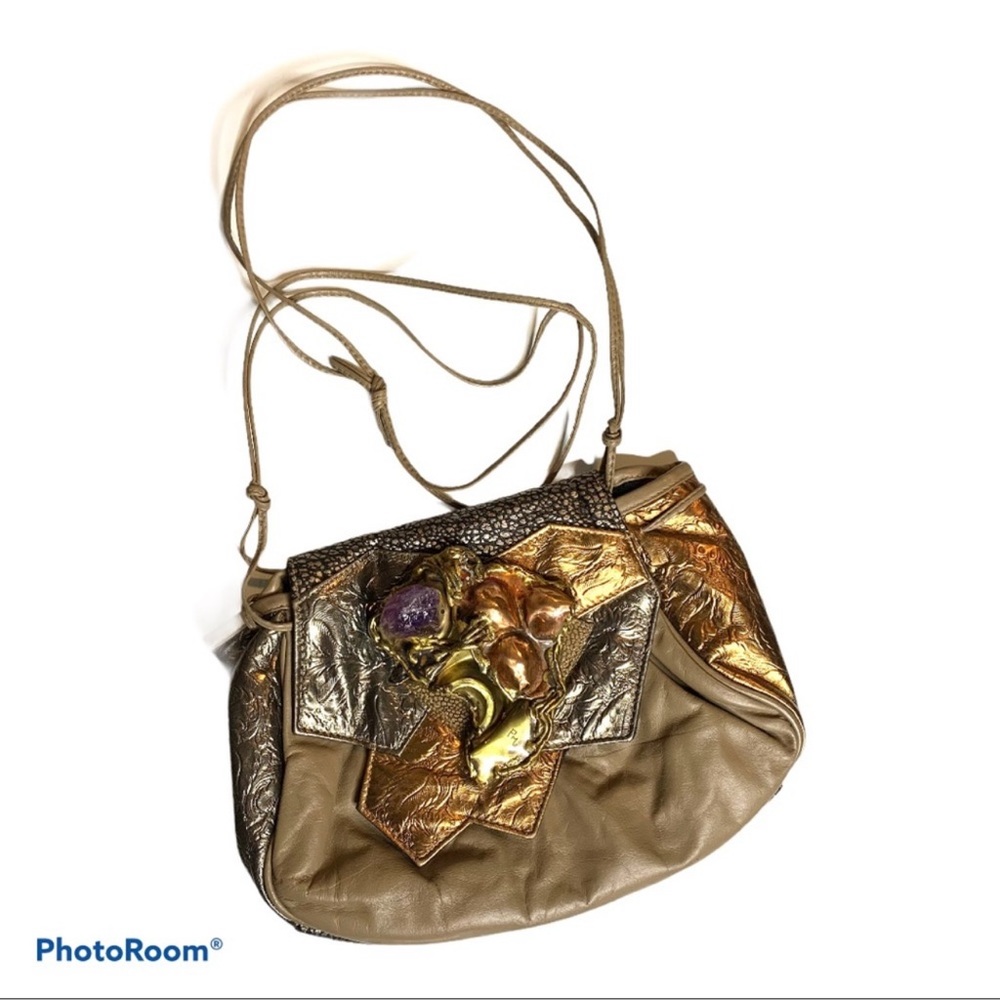 Vintage Brutalist Purse Amethyst Leather Crossbody